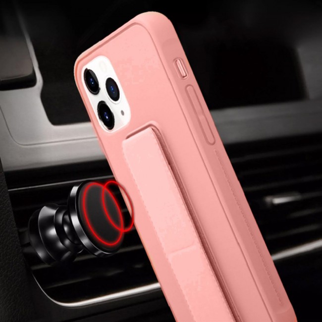 iPhone 11 Pro Max Silicone Cover with 2 in 1 Finger Grip Phone Stand Proguard Case by Margoun - Black