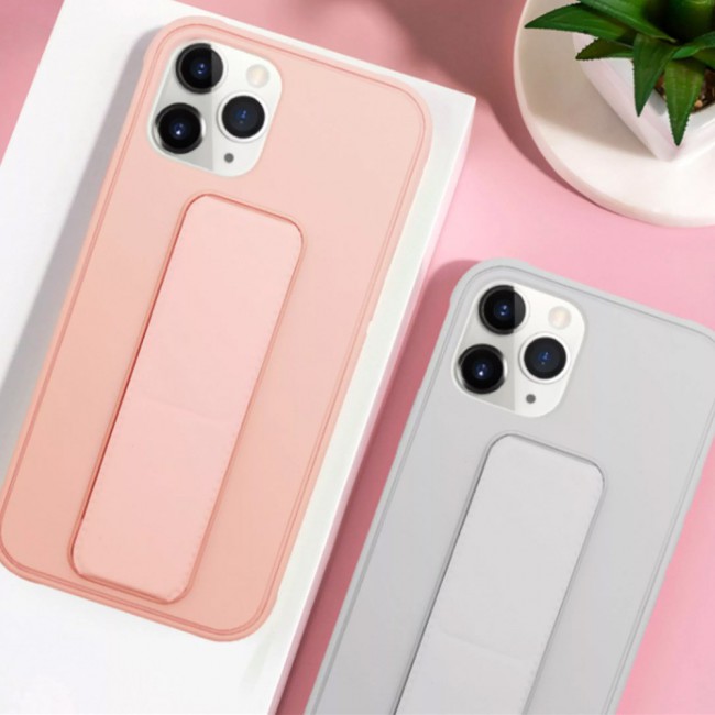 iPhone 11 Pro Max Silicone Cover with 2 in 1 Finger Grip Phone Stand Proguard Case by Margoun - Black