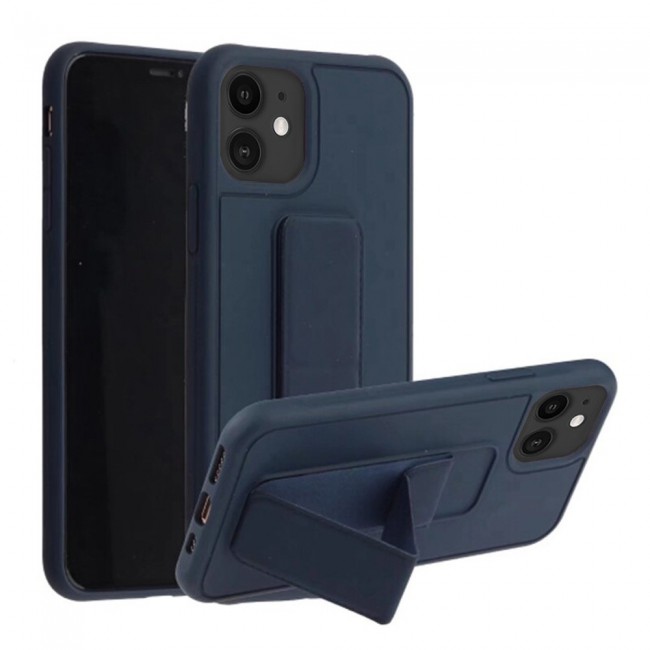 iPhone 12 - New Margoun Silicone Cover with 2 in 1 Finger Grip and Phone Stand - Navy Blue