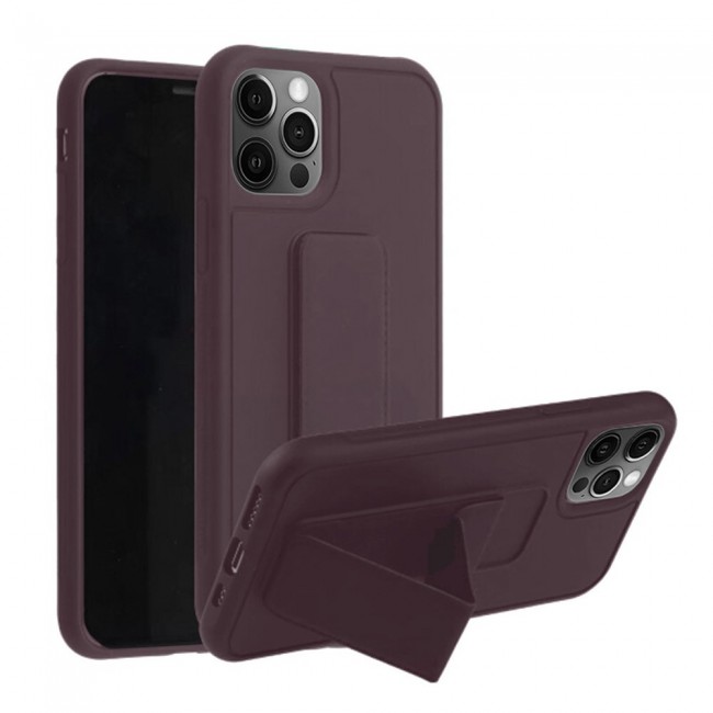 iPhone 12 Pro Max - New Margoun Silicone Cover with 2 in 1 Finger Grip and Phone Stand - Coffee Brown
