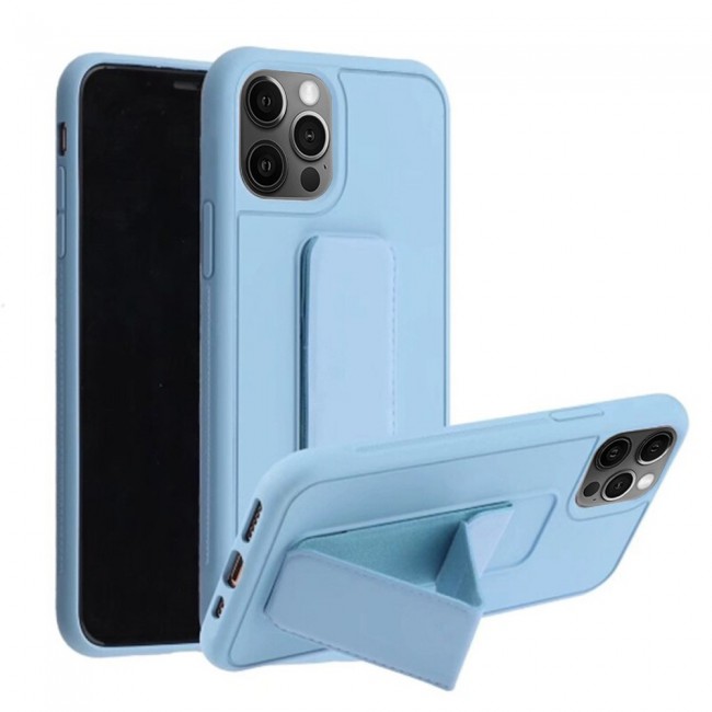 iPhone 12 Pro Max - New Margoun Silicone Cover with 2 in 1 Finger Grip and Phone Stand - Blue