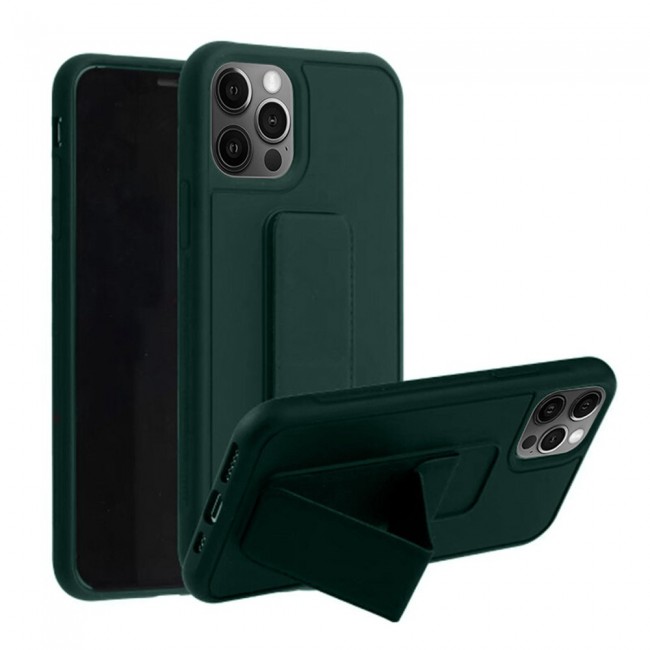 iPhone 12 Pro Max - New Margoun Silicone Cover with 2 in 1 Finger Grip and Phone Stand - Dark Green