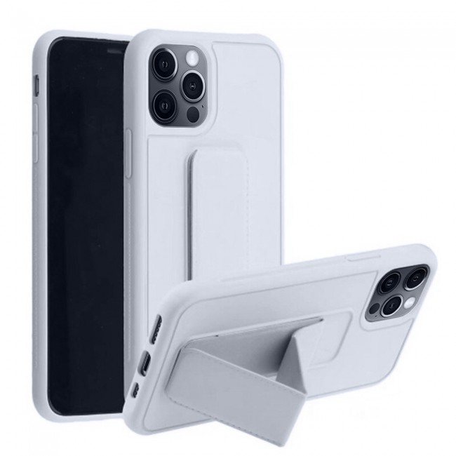 iPhone 12 Pro Max - New Margoun Silicone Cover with 2 in 1 Finger Grip and Phone Stand - Grey
