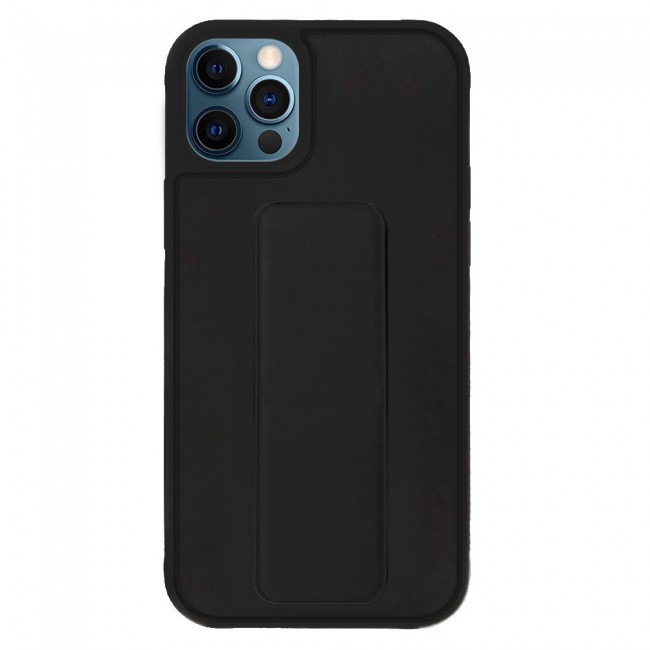 iPhone 12 Pro - New Margoun Silicone Cover with 2 in 1 Finger Grip and Phone Stand - Black