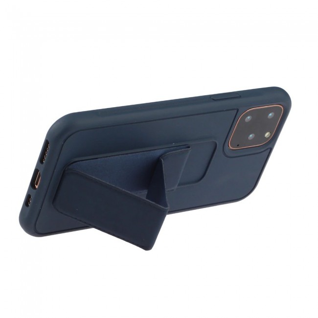 iPhone 12 Pro - New Margoun Silicone Cover with 2 in 1 Finger Grip and Phone Stand - Navy Blue