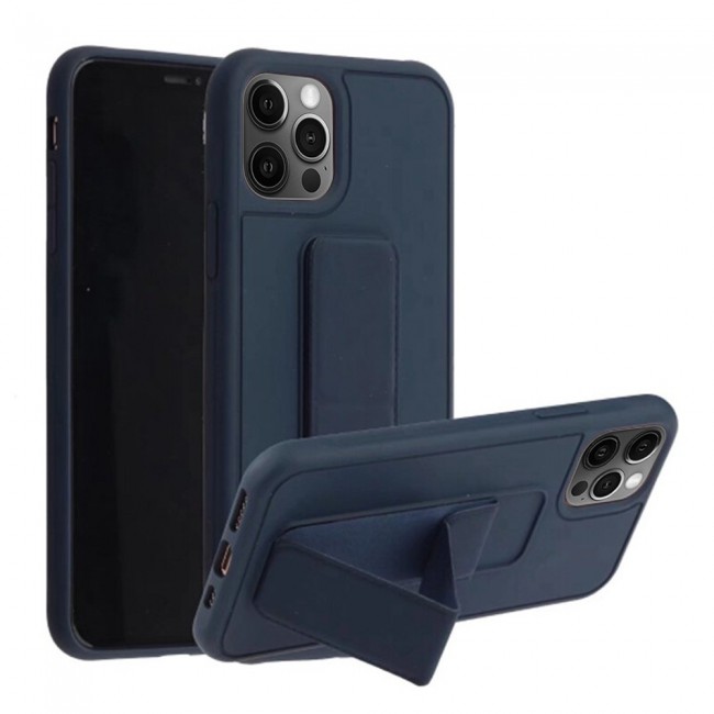 iPhone 12 Pro - New Margoun Silicone Cover with 2 in 1 Finger Grip and Phone Stand - Navy Blue