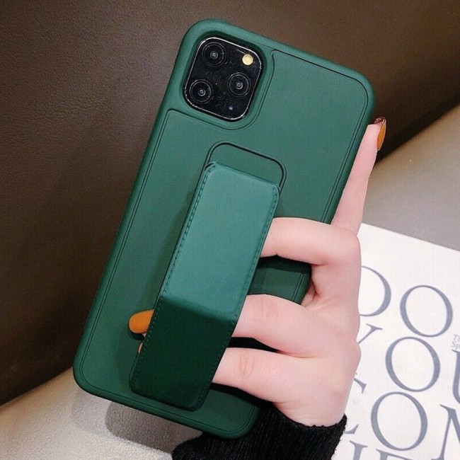 iPhone 12 Pro - New Margoun Silicone Cover with 2 in 1 Finger Grip and Phone Stand - Dark Green