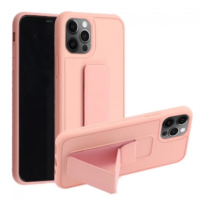 iPhone 12 Pro - New Margoun Silicone Cover with 2 in 1 Finger Grip and Phone Stand - Pink