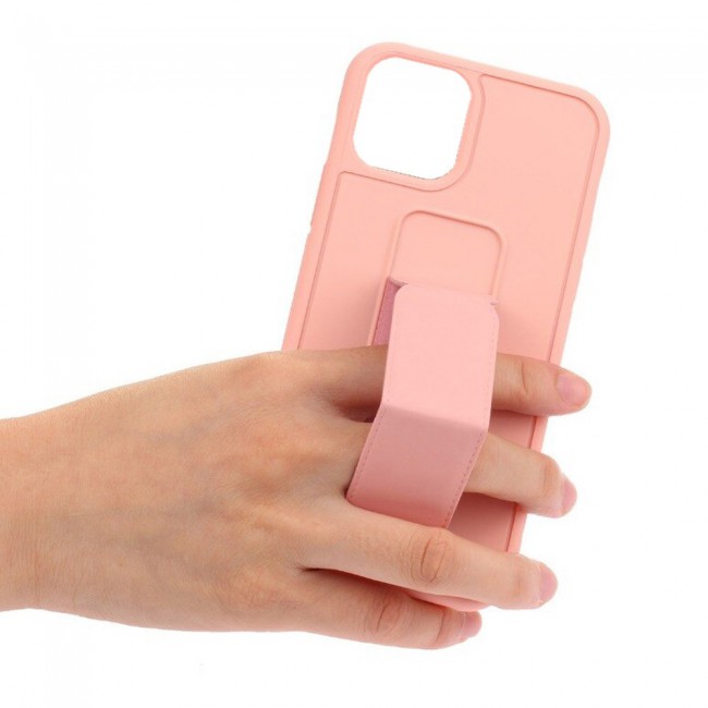 iPhone 12 Pro - New Margoun Silicone Cover with 2 in 1 Finger Grip and Phone Stand - Pink