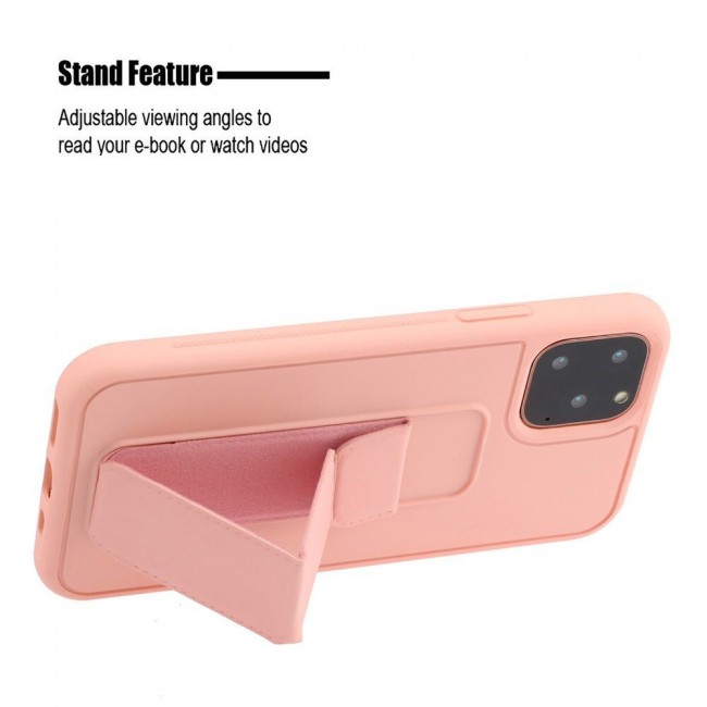 iPhone 12 Pro - New Margoun Silicone Cover with 2 in 1 Finger Grip and Phone Stand - Pink