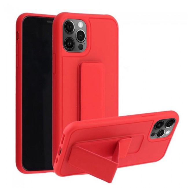 iPhone 12 Pro - New Margoun Silicone Cover with 2 in 1 Finger Grip and Phone Stand - Red