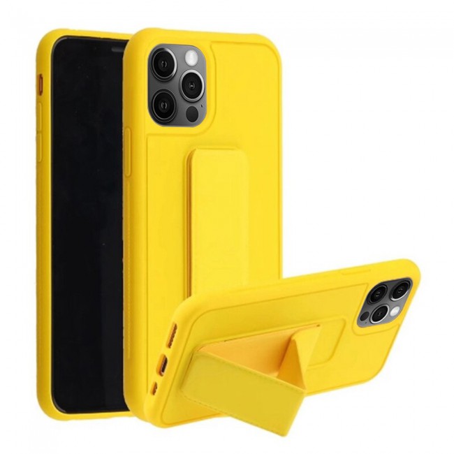 iPhone 12 Pro - New Margoun Silicone Cover with 2 in 1 Finger Grip and Phone Stand - Yellow