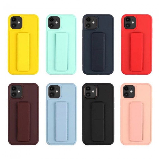 iPhone 12 - New Margoun Silicone Cover with 2 in 1 Finger Grip and Phone Stand - Black