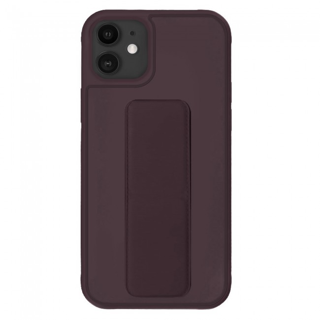 iPhone 12 - New Margoun Silicone Cover with 2 in 1 Finger Grip and Phone Stand - Coffee Brown