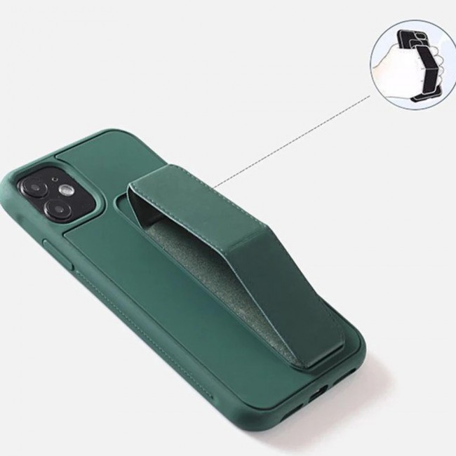 iPhone 12 - New Margoun Silicone Cover with 2 in 1 Finger Grip and Phone Stand - Dark Green