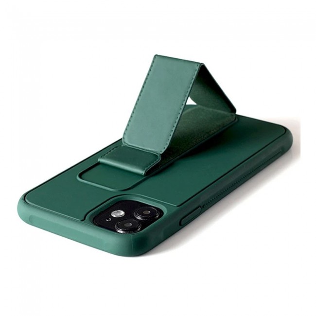 iPhone 12 - New Margoun Silicone Cover with 2 in 1 Finger Grip and Phone Stand - Dark Green