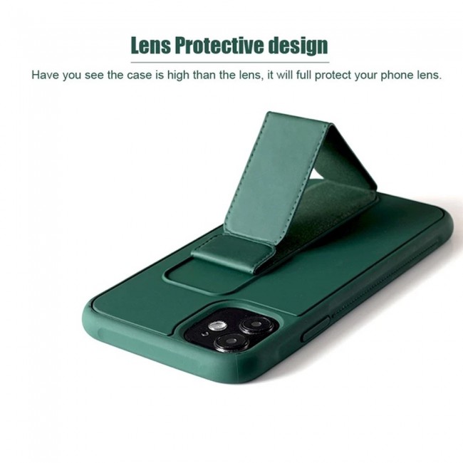 iPhone 12 - New Margoun Silicone Cover with 2 in 1 Finger Grip and Phone Stand - Dark Green