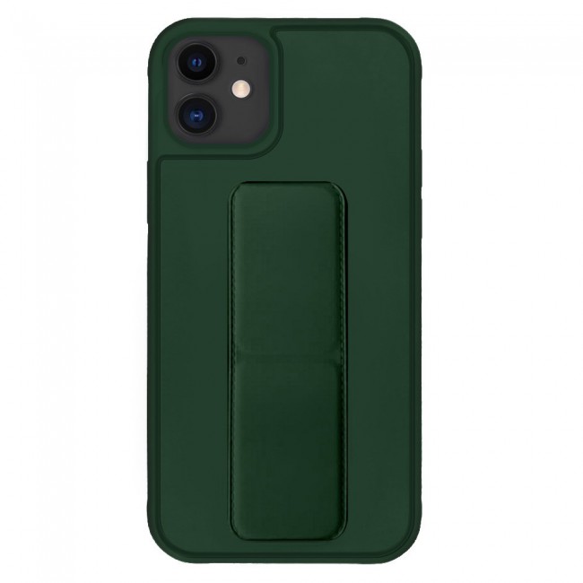 iPhone 12 - New Margoun Silicone Cover with 2 in 1 Finger Grip and Phone Stand - Dark Green