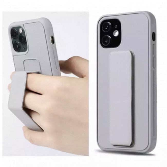 iPhone 12 - New Margoun Silicone Cover with 2 in 1 Finger Grip and Phone Stand - Grey