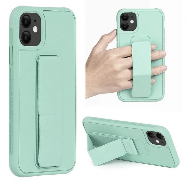 iPhone 12 - New Margoun Silicone Cover with 2 in 1 Finger Grip and Phone Stand - Mint Green