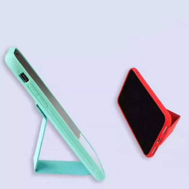 iPhone 12 - New Margoun Silicone Cover with 2 in 1 Finger Grip and Phone Stand - Mint Green
