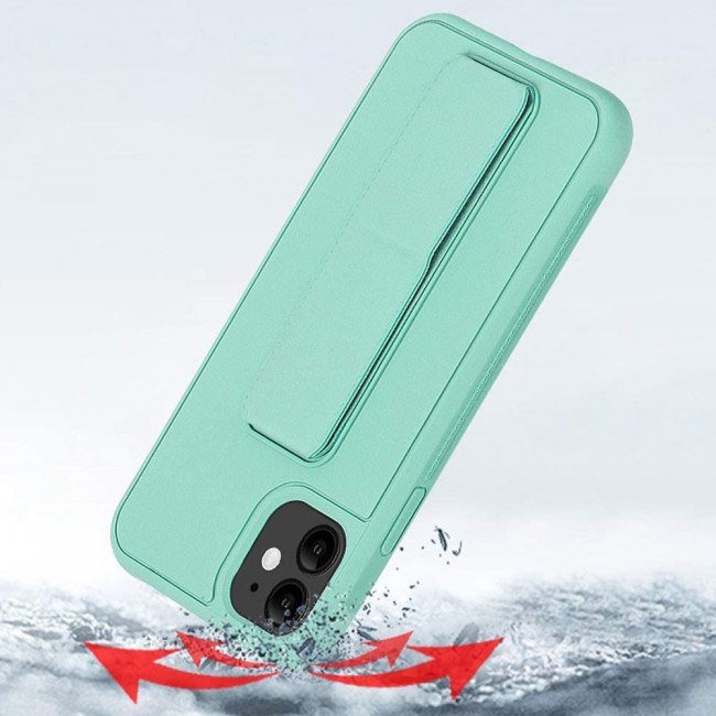 iPhone 12 - New Margoun Silicone Cover with 2 in 1 Finger Grip and Phone Stand - Mint Green