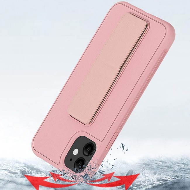 iPhone 12 - New Margoun Silicone Cover with 2 in 1 Finger Grip and Phone Stand - Pink
