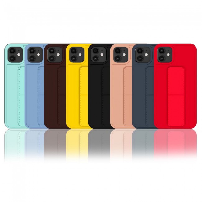 iPhone 12 - New Margoun Silicone Cover with 2 in 1 Finger Grip and Phone Stand - Red