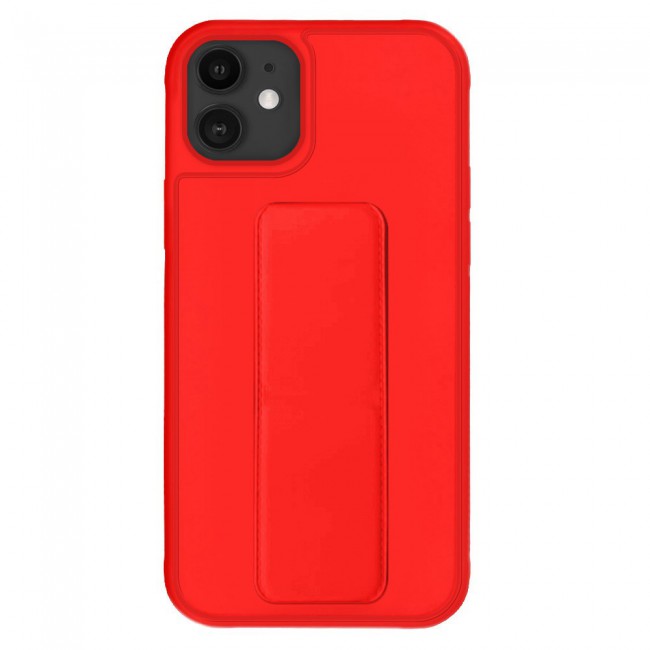 iPhone 12 - New Margoun Silicone Cover with 2 in 1 Finger Grip and Phone Stand - Red