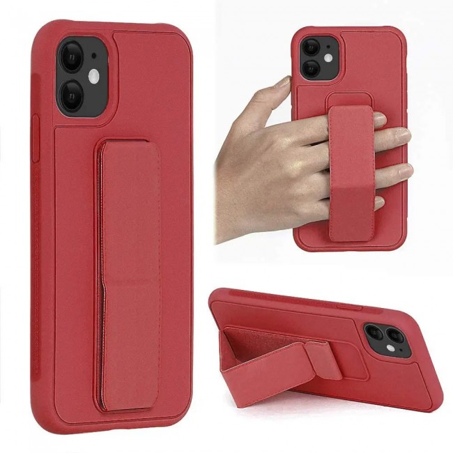 iPhone 12 - New Margoun Silicone Cover with 2 in 1 Finger Grip and Phone Stand - Red