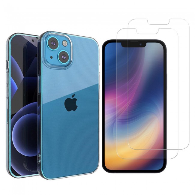 iPhone 13 Mini Clear TPU Case Cover with 2 Screen Protectors by Margoun - 3Pack