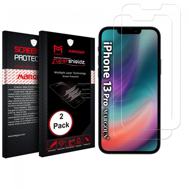 Apple iPhone 13 Pro Tempered Screen Protector Super Shieldz by Margoun - 2-Pack Clear