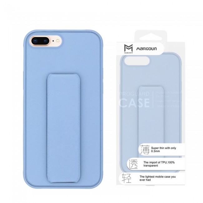 iPhone 7 Plus and iPhone 8 Plus Silicone Cover with 2 in 1 Finger Grip Phone Stand Proguard Case by Margoun - Blue