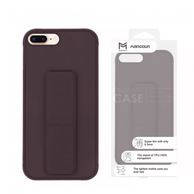 iPhone 7 Plus and iPhone 8 Plus Silicone Cover with 2 in 1 Finger Grip Phone Stand Proguard Case by Margoun - Brown
