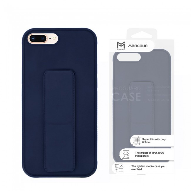 iPhone 7 Plus and iPhone 8 Plus Silicone Cover with 2 in 1 Finger Grip Phone Stand Proguard Case by Margoun - Dark Blue