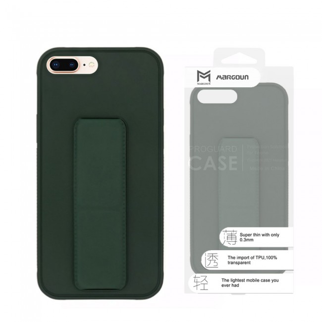 iPhone 7 Plus and iPhone 8 Plus Silicone Cover with 2 in 1 Finger Grip Phone Stand Proguard Case by Margoun - Dark Green