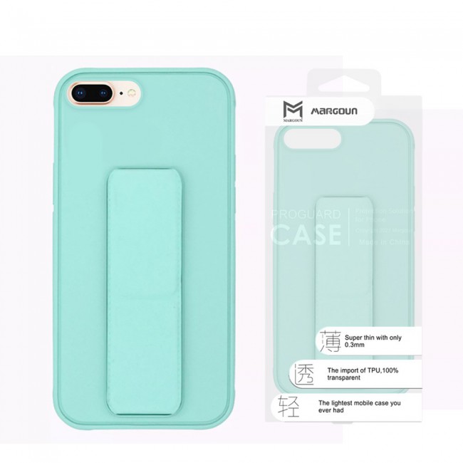 iPhone 7 Plus and iPhone 8 Plus Silicone Cover with 2 in 1 Finger Grip Phone Stand Proguard Case by Margoun - Light Green