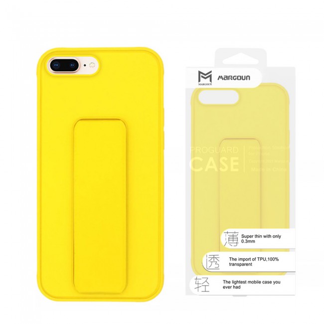 iPhone 7 Plus and iPhone 8 Plus Silicone Cover with 2 in 1 Finger Grip Phone Stand Proguard Case by Margoun - Yellow