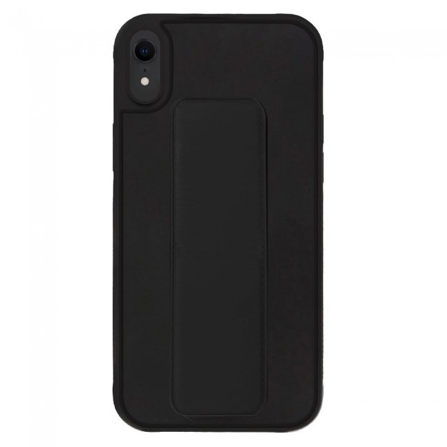 iPhone XR - New Margoun Silicone Cover with 2 in 1 Finger Grip and Phone Stand - Black