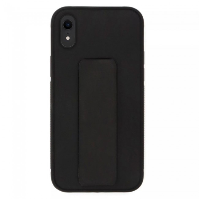 iPhone XR Silicone Cover with 2 in 1 Finger Grip Phone Stand Proguard Case by Margoun - Black