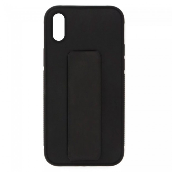 iPhone XR Silicone Cover with 2 in 1 Finger Grip Phone Stand Proguard Case by Margoun - Black