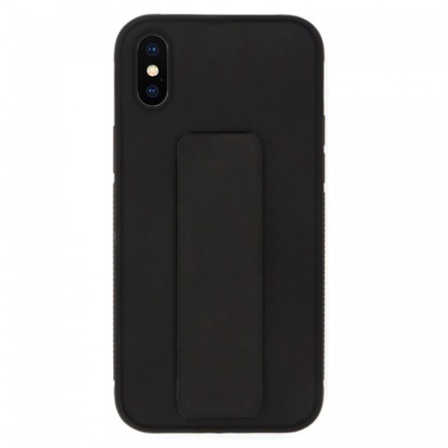 iPhone XS Max Silicone Cover with 2 in 1 Finger Grip Phone Stand Proguard Case by Margoun - Black