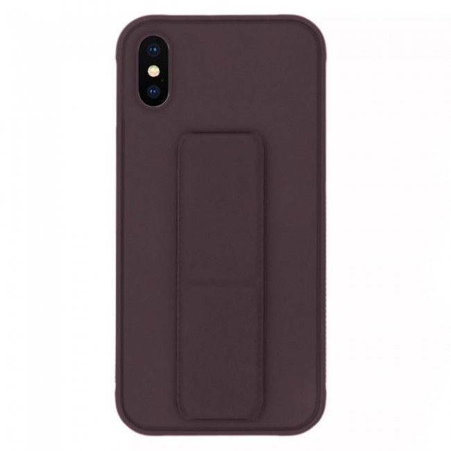 iPhone XS Max Silicone Cover with 2 in 1 Finger Grip Phone Stand Proguard Case by Margoun - Brown