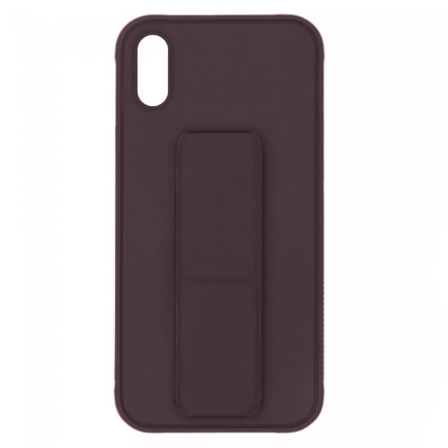 iPhone XS Max Silicone Cover with 2 in 1 Finger Grip Phone Stand Proguard Case by Margoun - Brown