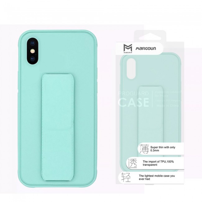 iPhone XS Max Silicone Cover with 2 in 1 Finger Grip Phone Stand Proguard Case by Margoun - Light Green