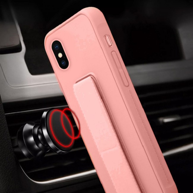 iPhone XS Max Silicone Cover with 2 in 1 Finger Grip Phone Stand Proguard Case by Margoun - Pink