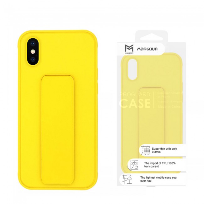 iPhone XS Max Silicone Cover with 2 in 1 Finger Grip Phone Stand Proguard Case by Margoun - Yellow