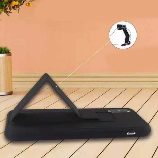 iPhone XS Max - New Margoun Silicone Cover with 2 in 1 Finger Grip and Phone Stand - Black
