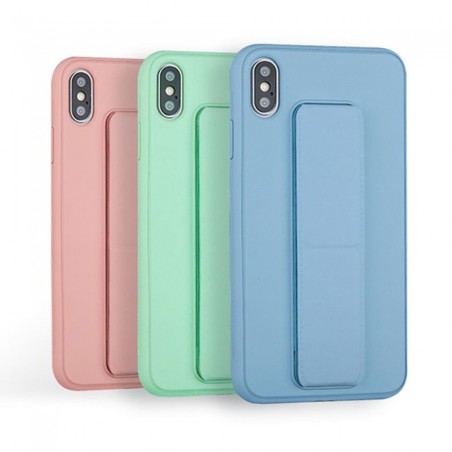iPhone XS Max - New Margoun Silicone Cover with 2 in 1 Finger Grip and Phone Stand - Pink