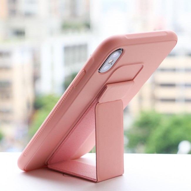 iPhone XS Max - New Margoun Silicone Cover with 2 in 1 Finger Grip and Phone Stand - Pink